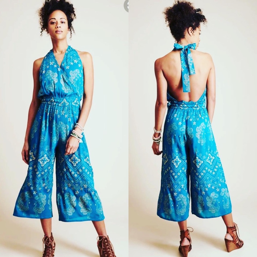 NWT EarthBound Trading Peacock Indian Moroccan Boho romper Turquoise jumpsuit